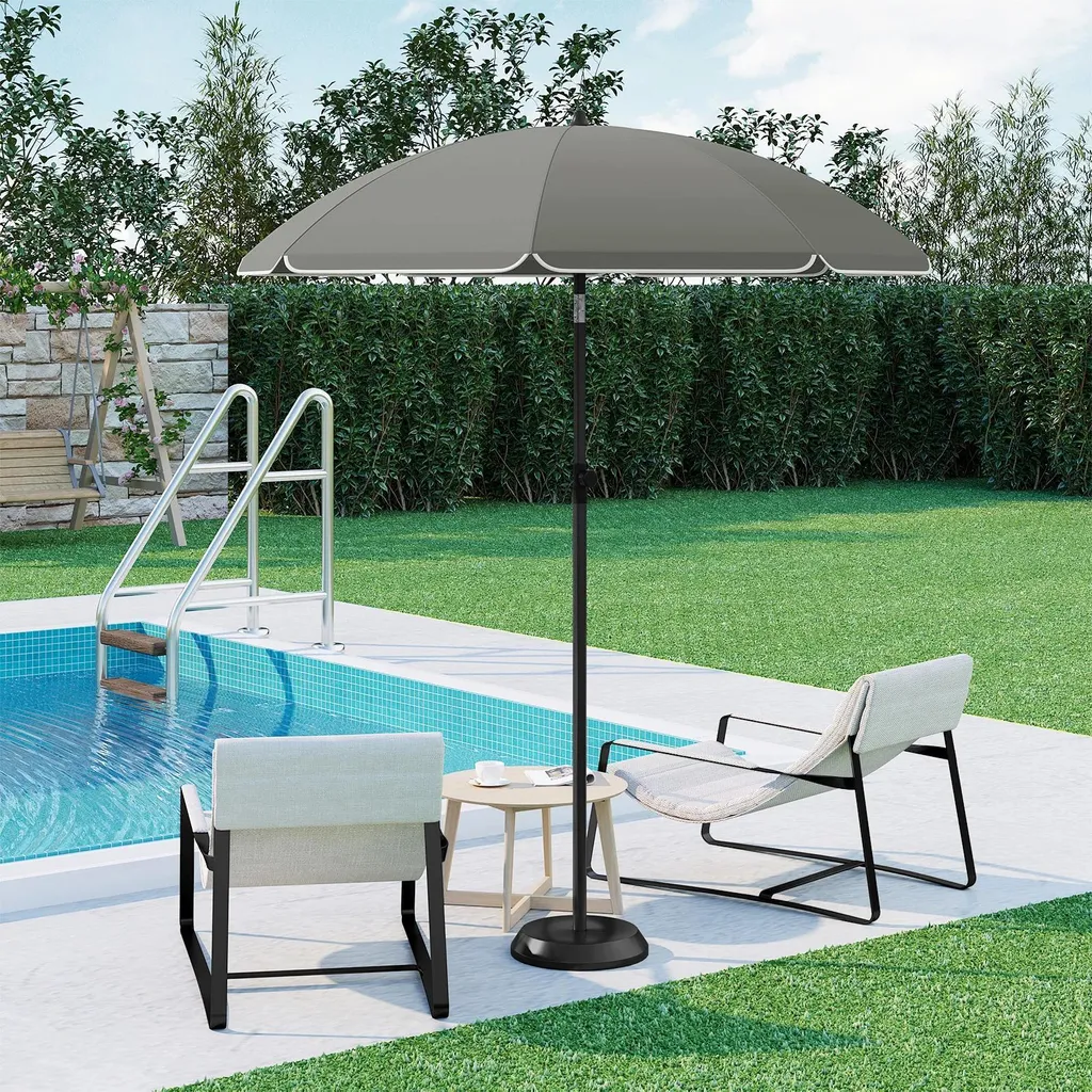 Ombrellone da Spiaggia Antivento Grigio 175 cm Inclinabile e Portatile