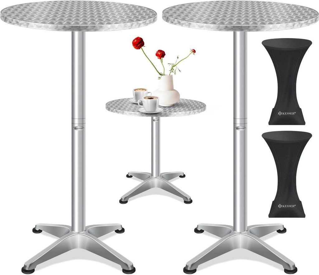 KESSER 2in1 Stehtisch Bistrotisch Aluminium Edelstahlplatte | höhenverstellbar | 70cm / 115cm | Partytisch Tisch | In- & Outdoor | Hochzeit | Em...