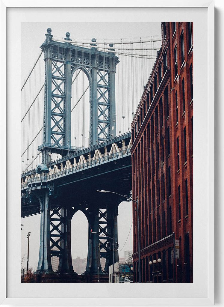 Architektonische Stadtbrücke– Wandbild mit Rahmen – Gerahmtes Bild – Wanddekoration – 70x100 cm – Weiß Rahmen