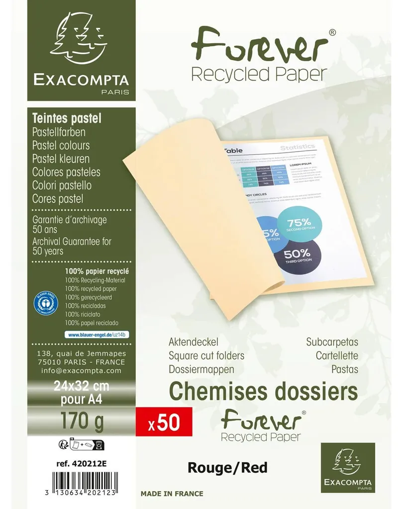 Classement A4 Efficace : 500 Chemises Rouge 24x32cm Recyclées - 5