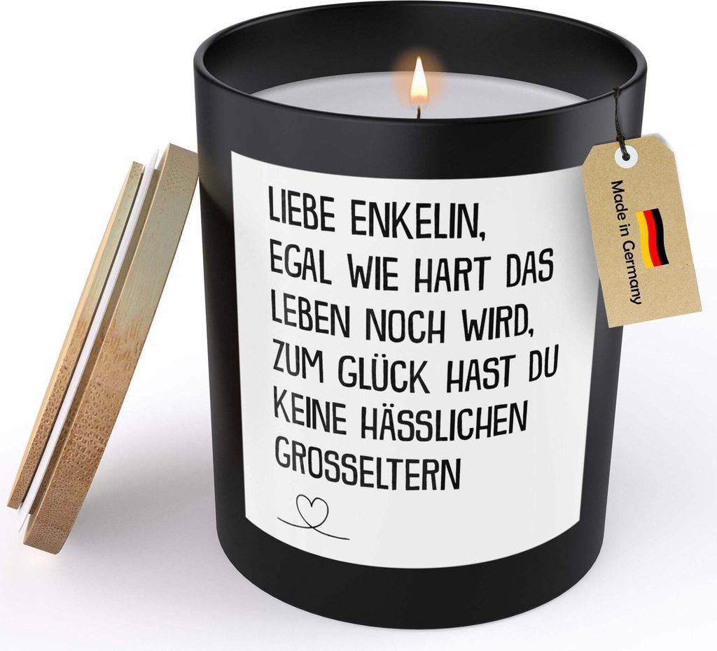 22Feels Enkelin Geschenk von Opa Spruchkerze "Egal Wie Hart" Geburtstag Abi Uni Sojawachs Kerze im Glas Weihnachten Handgemacht mit Spruch Duft Dek...