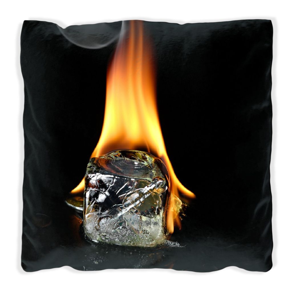 Wallario Premium Kissen, weiche Oberfläche, mit Motiv Brennender Eiswürfel, Größe: 60 x 60 cm, mit weißer Rückseite