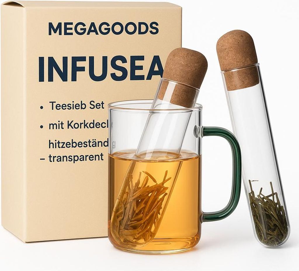 Teesieb Set mit Korkdeckel hitzebeständig transparent DE.