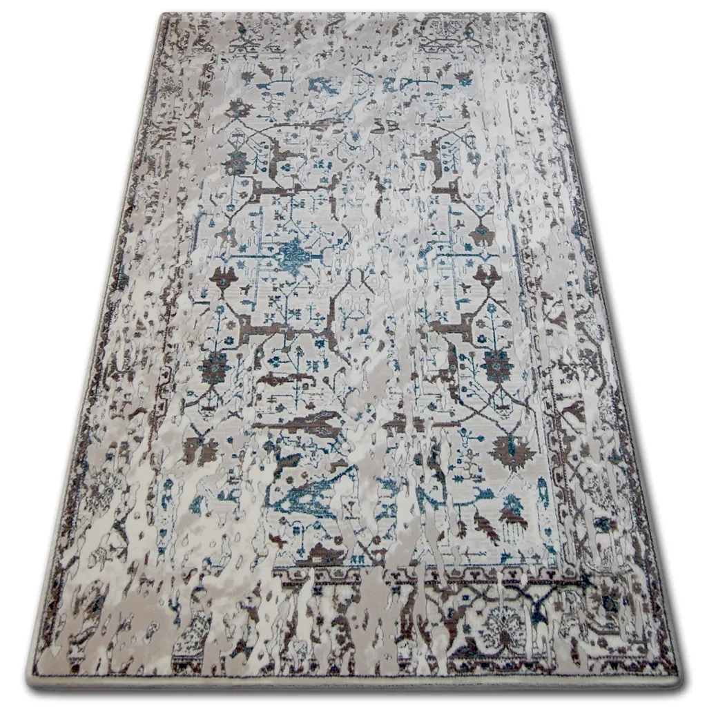 Grand tapis en acrylique doux TALAS 0309 motif bleu blanc 80x150 cm
