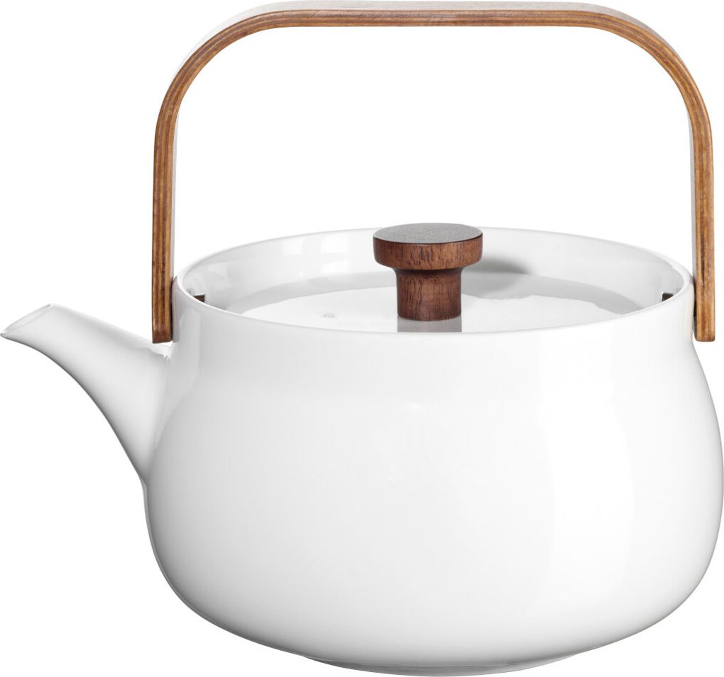 ASA Selection Japandi Teekanne mit Holzgriff, Tee Kanne, Porzellan, White, 600 ml, 23371017