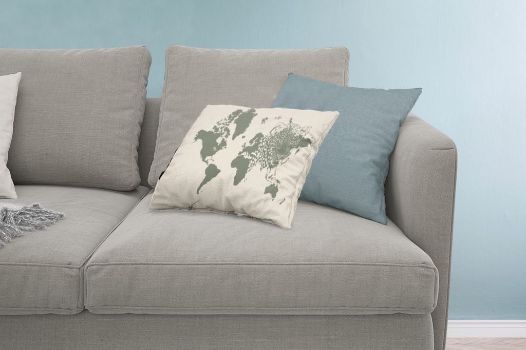 MuchoWow Zierkissen Sofakissen Wohnzimmer Dekokissen 60x40 cm Weltkarte - Tiere - Leopard - Kopfkissen - Polster mit Foto