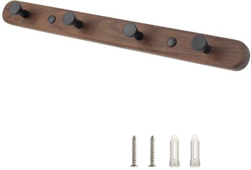 Accroche murale 4 crochets pour salle de bain bois et aluminium 40cm