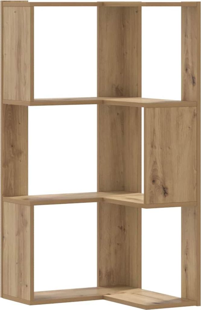 vidaXL Rohová knihovna 3 police Artisan dub 50x50x102cm Obrázek produktu 