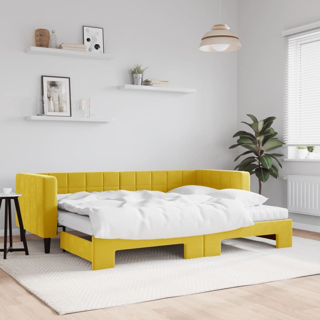 CLORIS Bettsofa Tagesbett Ausziehbar mit Matratzen Gelb 80x200 cm Samt, 48,95 kg