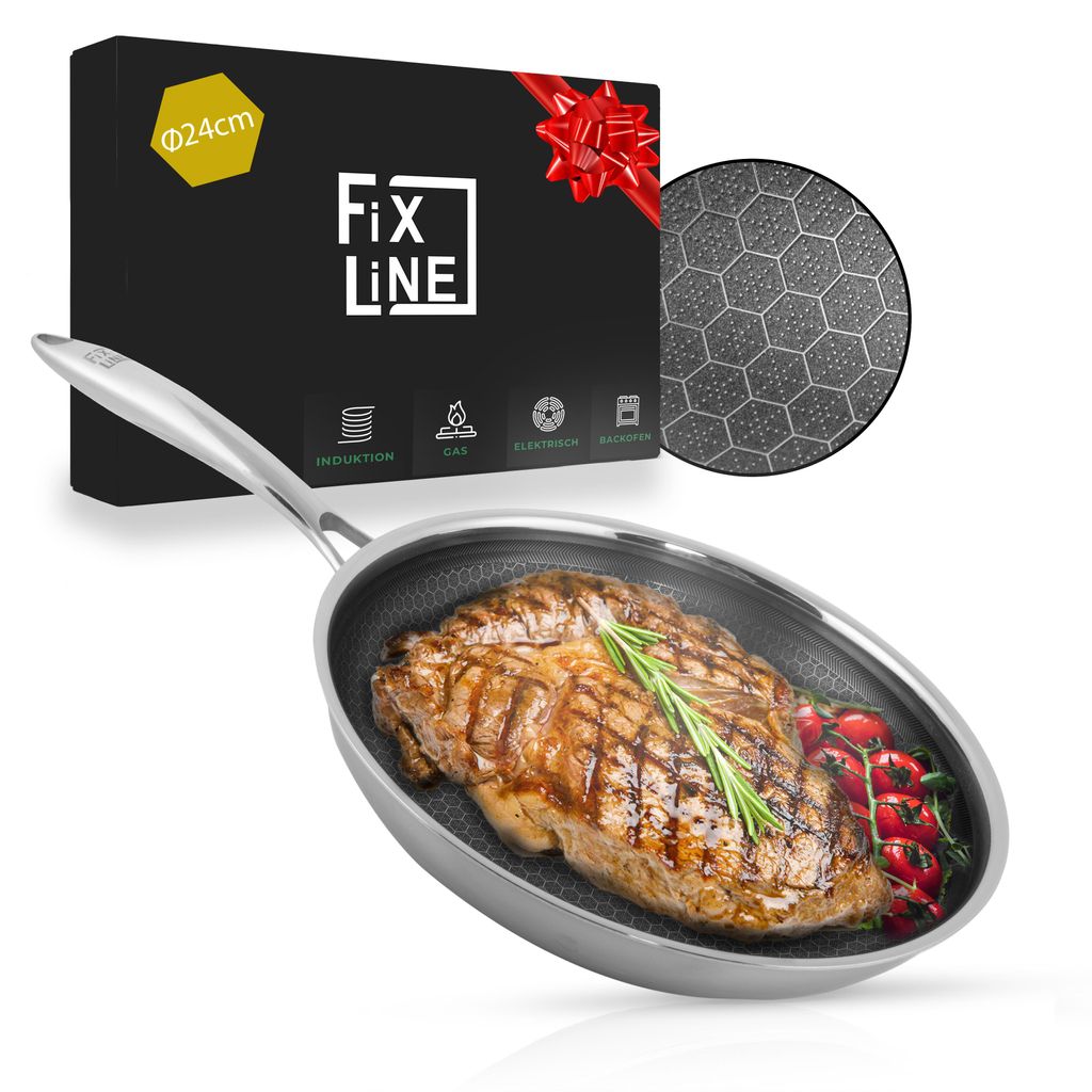 FIXLINE Premium Wabenpfanne 24cm - kratzfeste Beschichtung - Edle Geschenkverpackung - hochwertige Pfanne