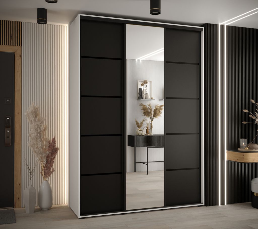 Kleiderschrank YVONA 5 - 170/45 cm, weiß/schwarz/schwarz