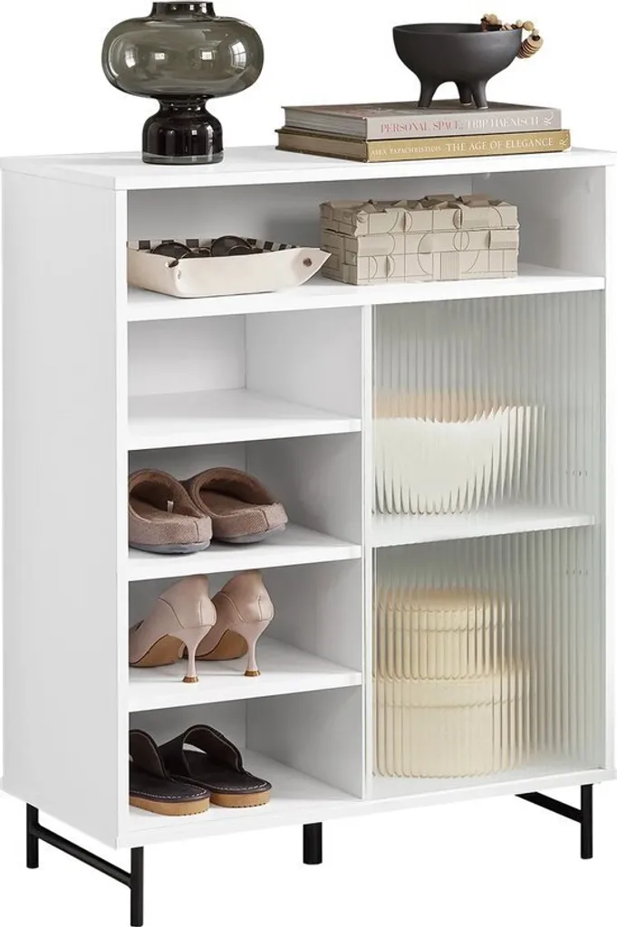 Meuble à chaussures porte en verre coulissante et étagères amovibles