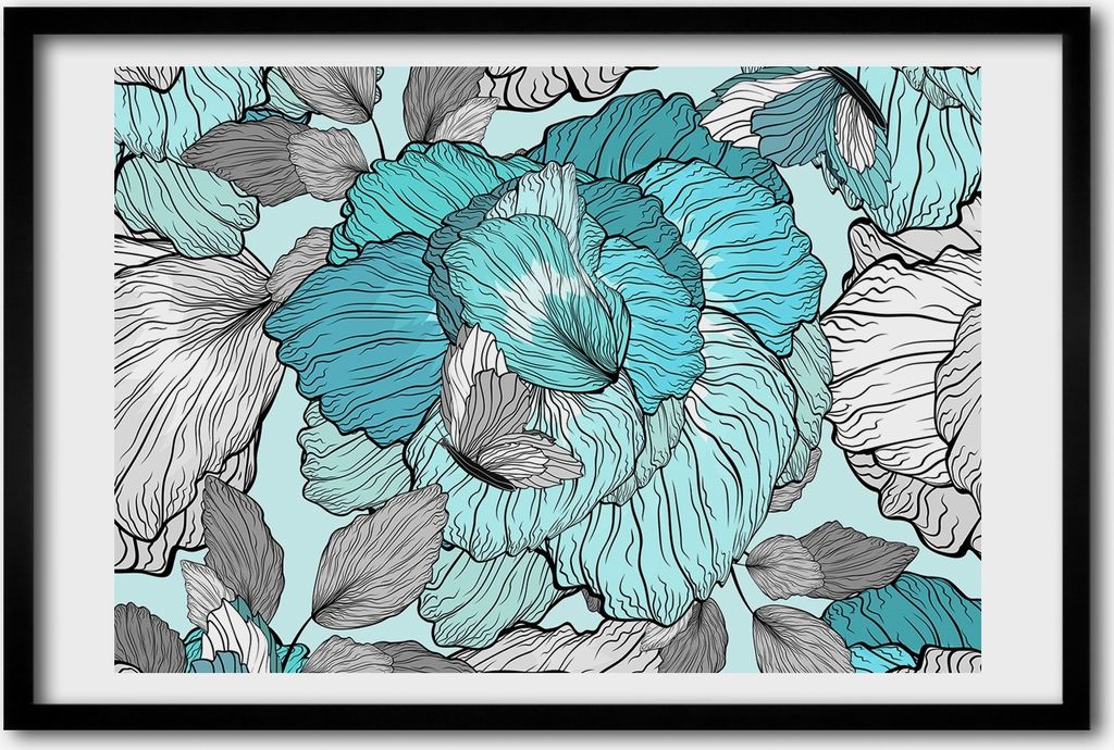 Bild 60x40 MDF-Rahmen, Wandkunst Blumenmuster