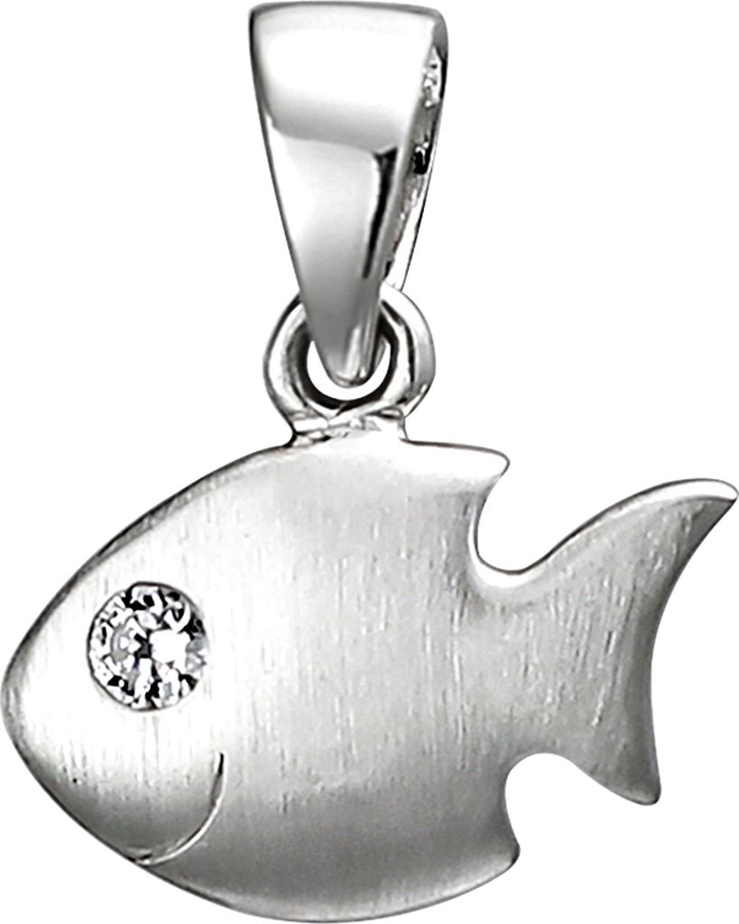JOBO Kinder Anhänger Fisch 925 Sterling Silber matt 1 Zirkonia Silberanhänger