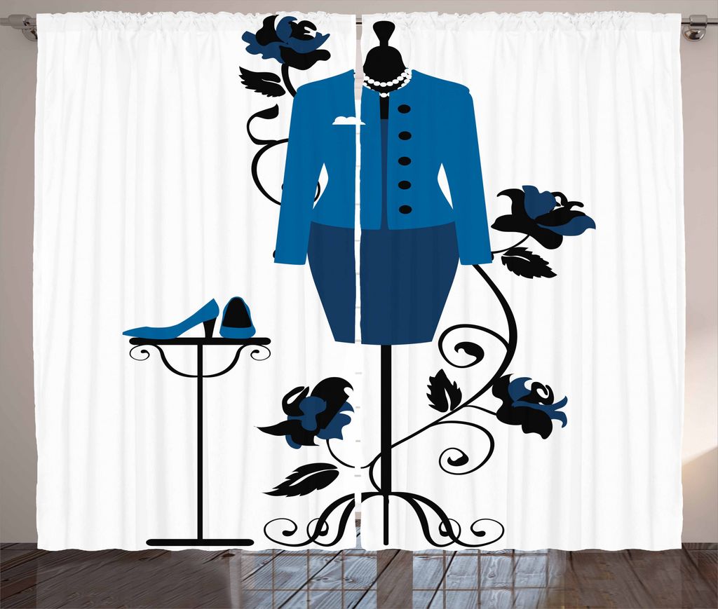 ABAKUHAUS Heels und Kleider Rustikaler Vorhang, Schneiderladen, Wohnzimmer Universalband Gardinen mit Schlaufen und Haken, 280 x 175 cm, Blau Schwa...