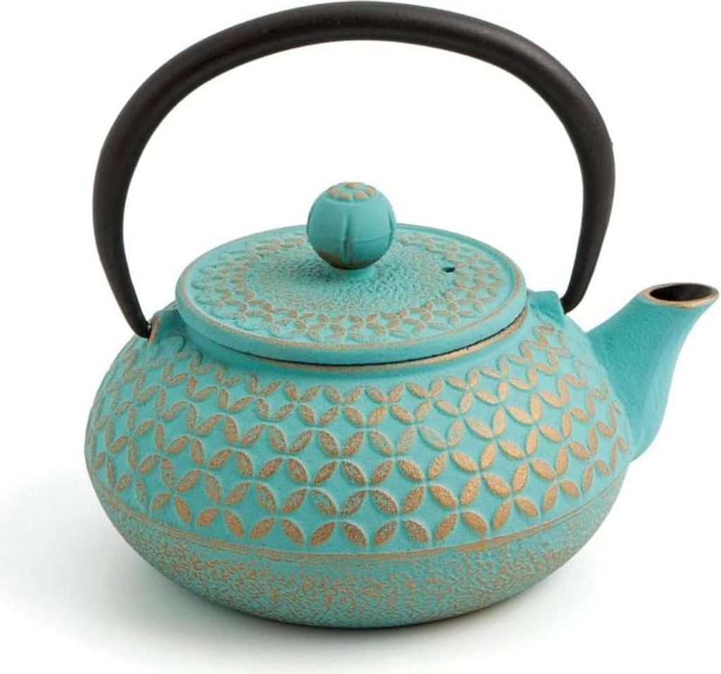 Eisen Teekanne mit RVS Filter - Multicolor - Türkis und Gold - 05 cl