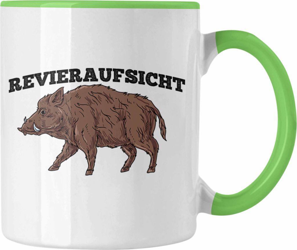 Trendation - Lustige Tasse "Revieraufsicht" Wildschwein Grafik Geschenk für Jäger Jägd (Grün)