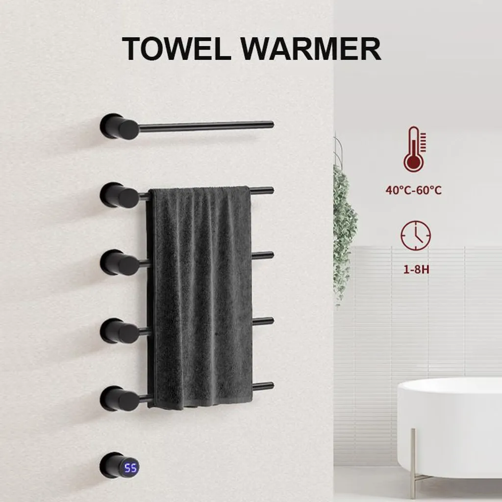Sèche-serviettes électrique 30 Watt noir mat - Format slim 38 cm