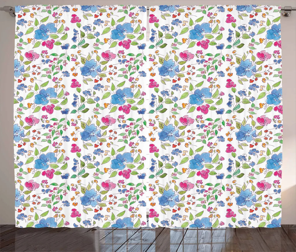 Tenda Rustica ABAKUHAUS 280x245 cm: Fiori Disegnati a Mano per Camera