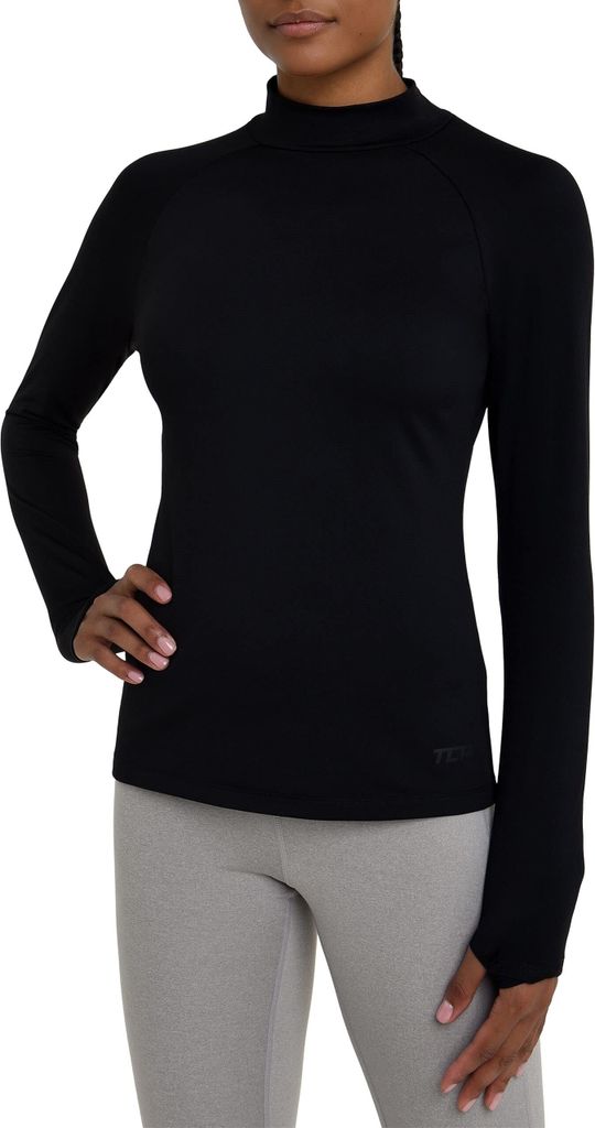 TCA Damen SuperThermal Performance und Kompressions Laufoberteil, Training Baselayer mit Stehkragen - Schwarz, L