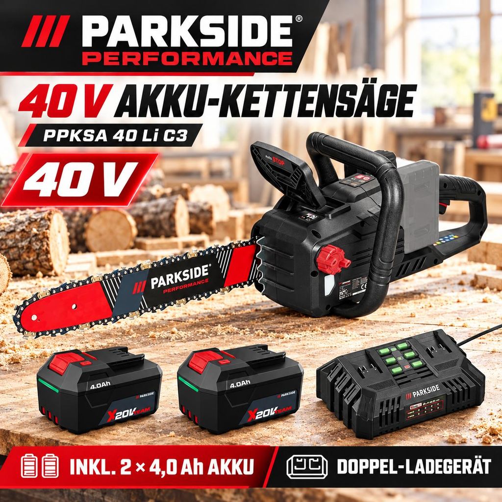 PARKSIDE PERFORMANCE 40V Kettensäge PPKSA 40 Li C3 Akku 4.0 Produktbild 