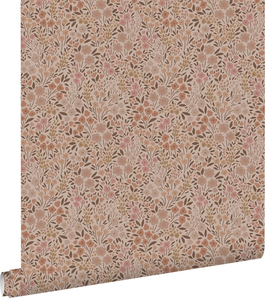 A roll of floral patterned wallpaper.