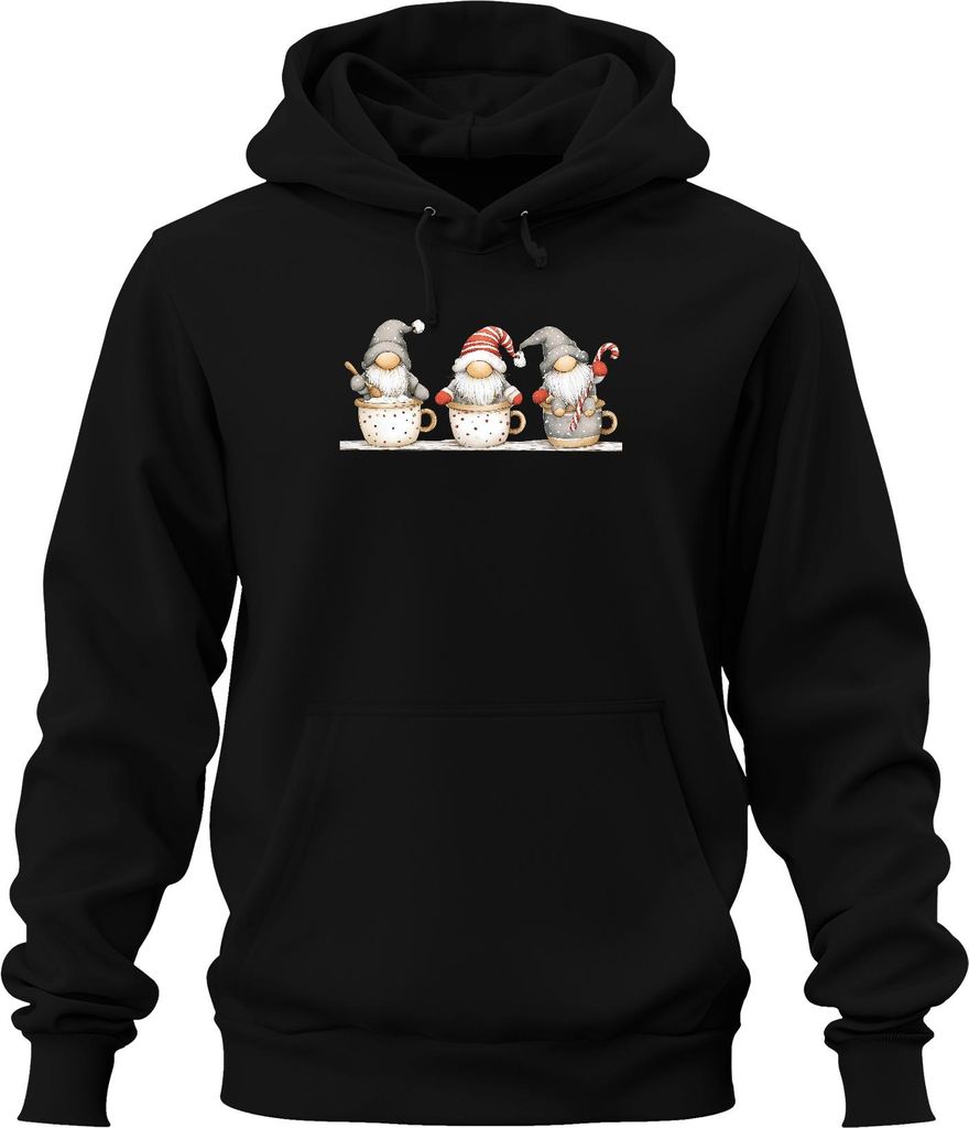 Weihnachtswichtel Becher Bart Schneeflocken Zuckerstange Vintage Uni Hoodie Kapuzenpullover, Schwarz, S
