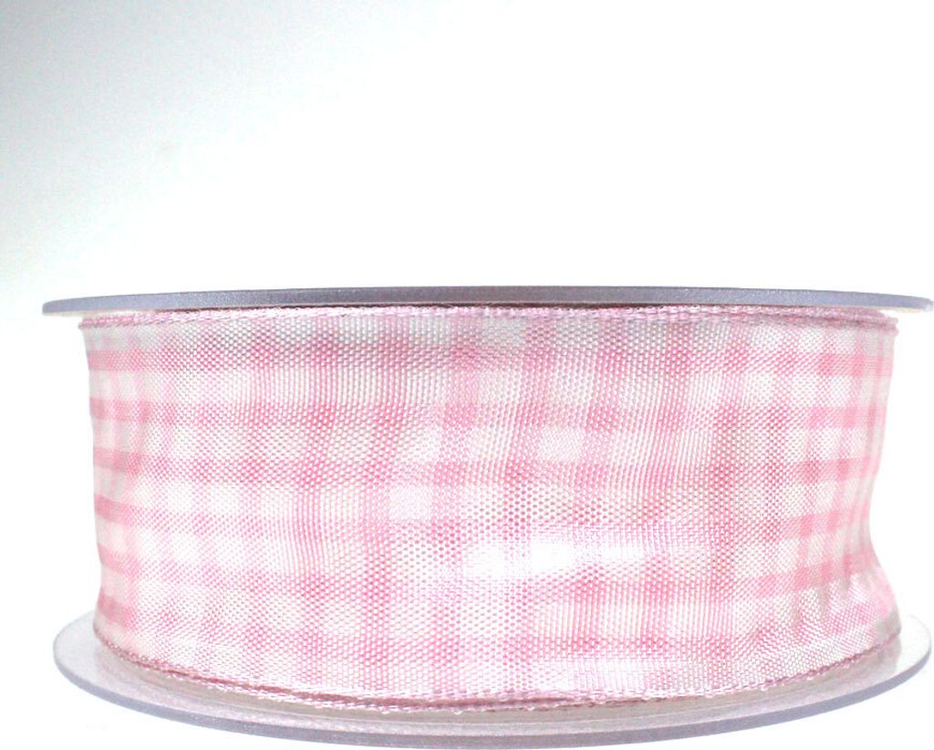 25m Dekoband kariert 40mm Antennenband Schleifenband Geschenkband Band Karo, Farbe:rosa