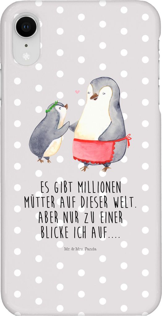 Mr. & Mrs. Panda Iphone XR Handyhülle Pinguin mit Kind - Grau Pastell - Geschenk, Handy Case, Premium Kunststoff, Mom, Muttertag, Mutter, Familie,...
