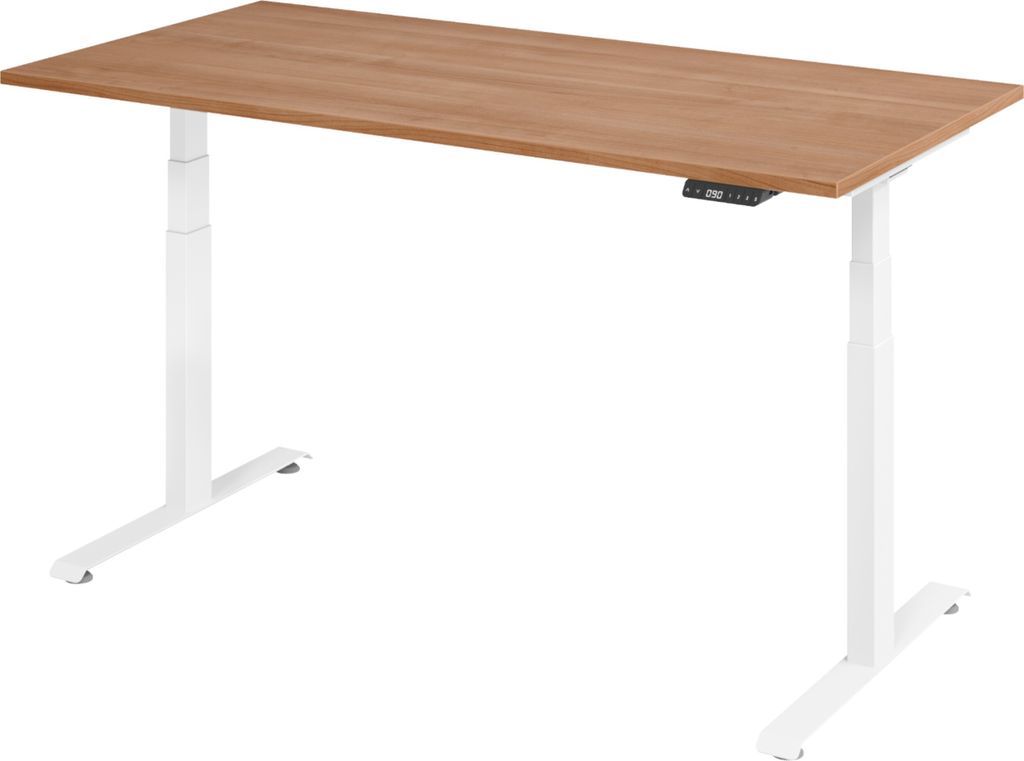 bümö Schreibtisch elektrisch Lite - Größe: 160 x 80 cm, Nachbildung: Nussbaum, Gestell: Weiß