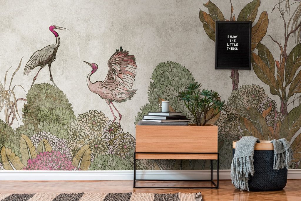 NEWROOM Tapete Grün Vliestapete Dschungel - Wandbild Modern Braun Grau Blätter Vögel Tapete Tropisch Dschungel