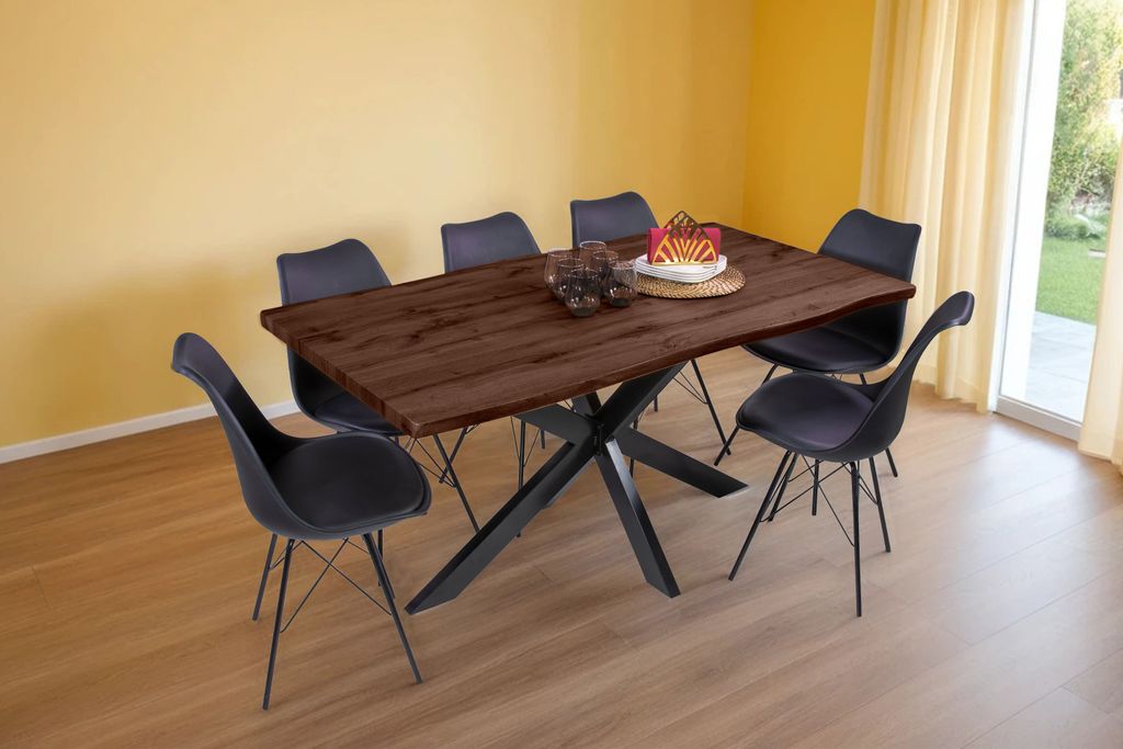 Esstisch Baumkante Holz-Optik Nussbaum 160 x 85 Spider-Gestell schwarz JOSY