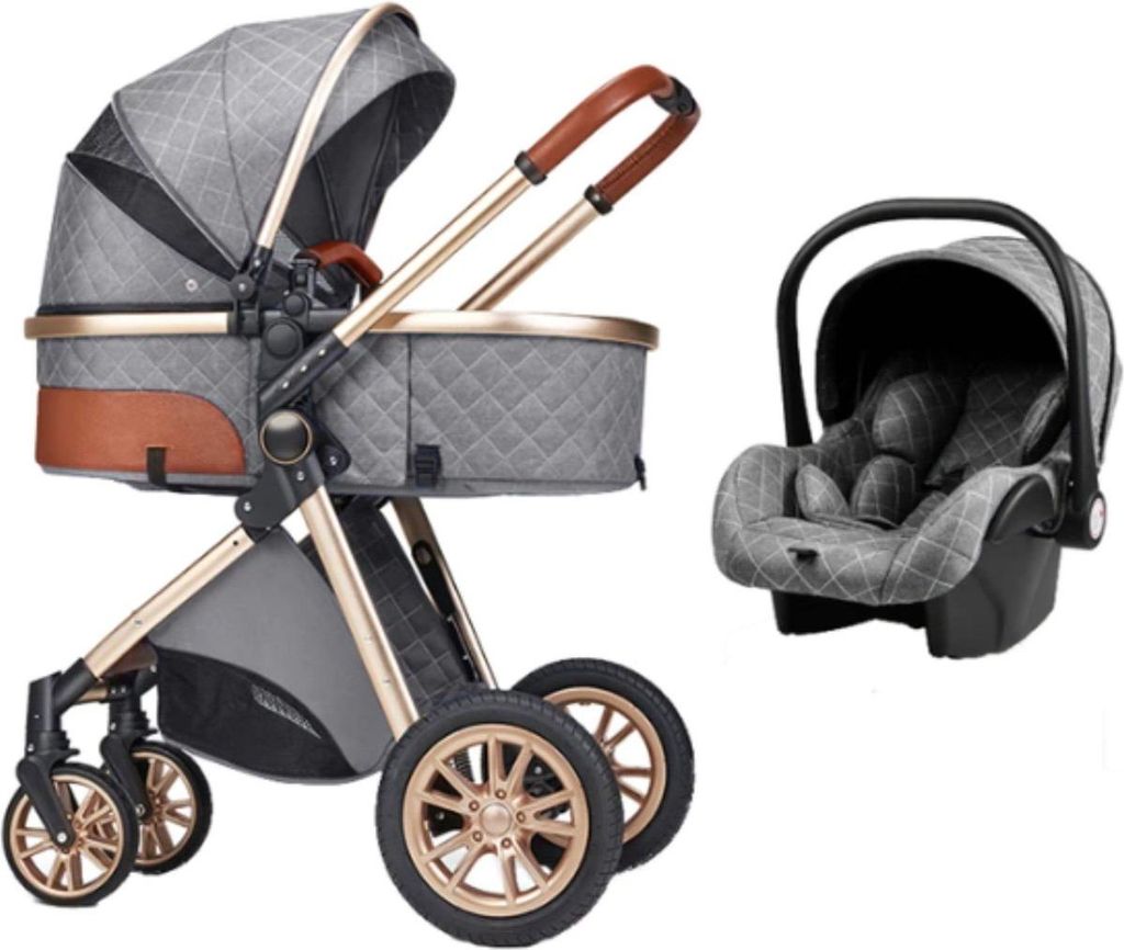Kinderwagen 3-in-1 – Luxus Kombikinderwagen – Buggy & Sportwagen – Multifunktional & faltbar – Inkl. Autositz – Grau