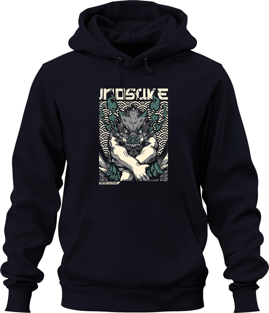 Inosuke Demon Slayer Wildschwein Maske Anime Geschenk Japan Y2K Streetwear Uni Hoodie Kapuzenpullover, Navy, XL