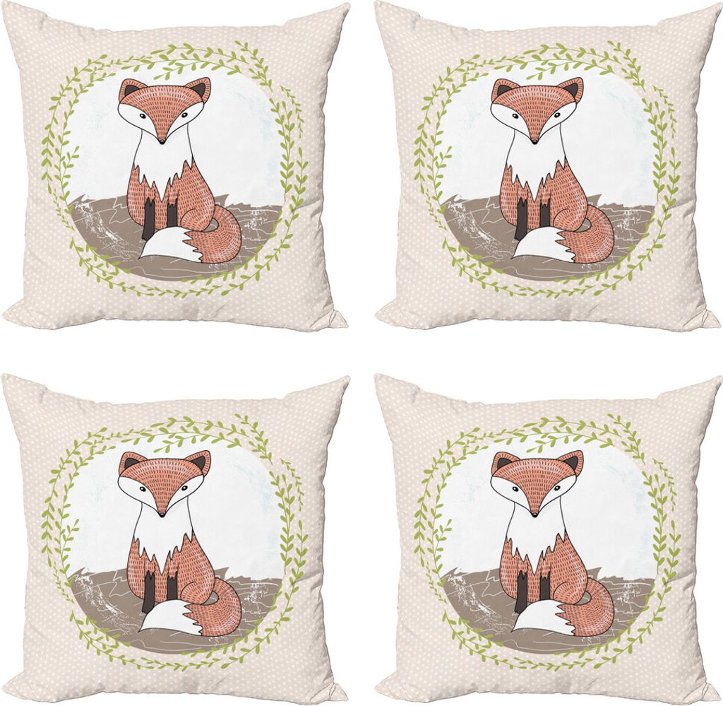 ABAKUHAUS Fuchs Kissenbezug Set (4 Stück), Waldtier Tupfen, Moderner Doppelseitiger Digitaldruck, 40 cm x 40 cm, Mehrfarbig