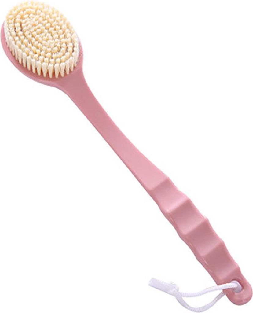 1 Stück Duschbürste mit langem Griff aus Kunststoff, Rückenreinigungsbürste, rosa
