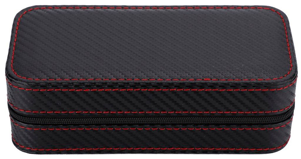 Tragbare Uhrenbox mit 2 Fächern aus Carbonfaser-Leder, Armbanduhren-Organizer, Reise-Accessoires
