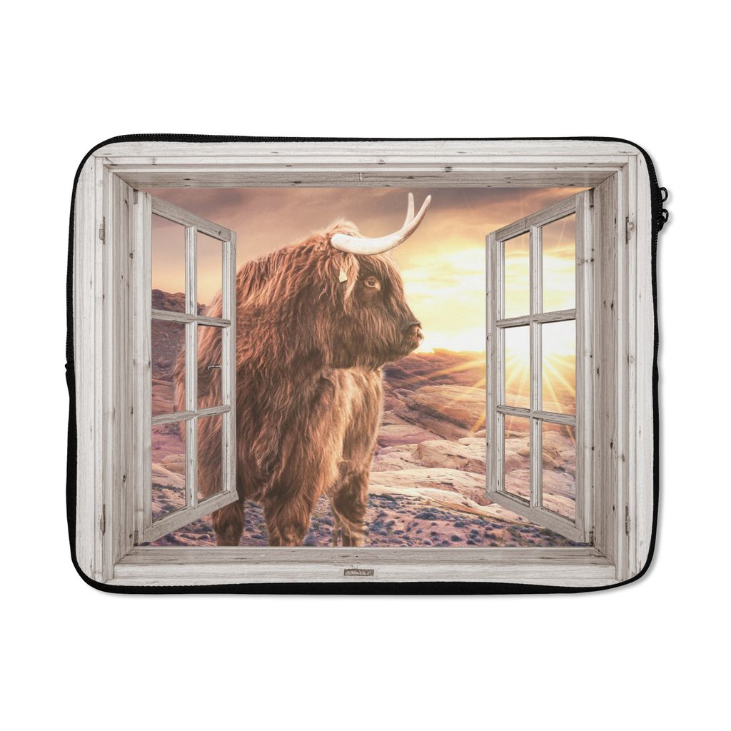 MuchoWow Laptop Hülle 17 Zoll Laptoptasche Schottische Highlander - Landschaft - Ansicht - Zipper - Schutzabdeckung