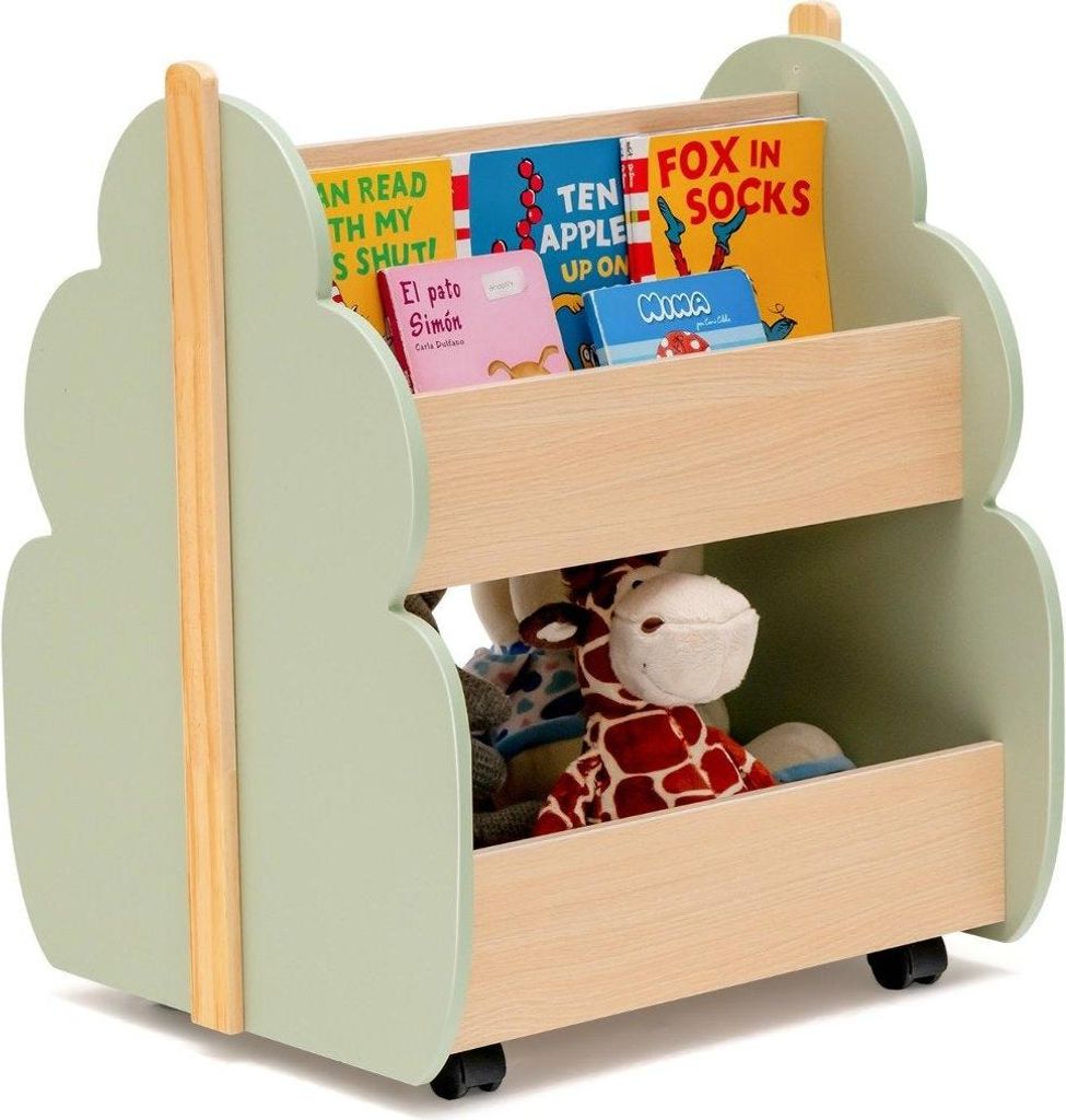 Kinderbücherregal aus Holz mit Rädern - 2 Ebenen, Grün