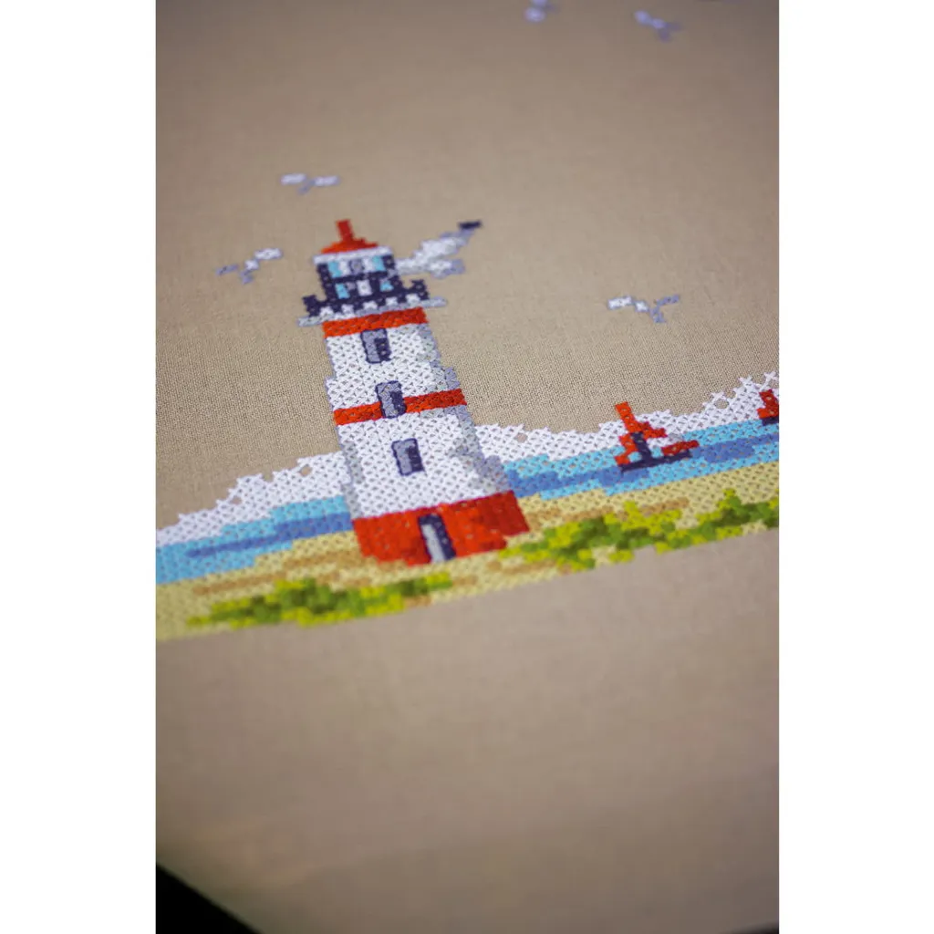 Kit Broderie Nappe Phares 80x80cm, Dessin Pré-imprimé Point de Croix