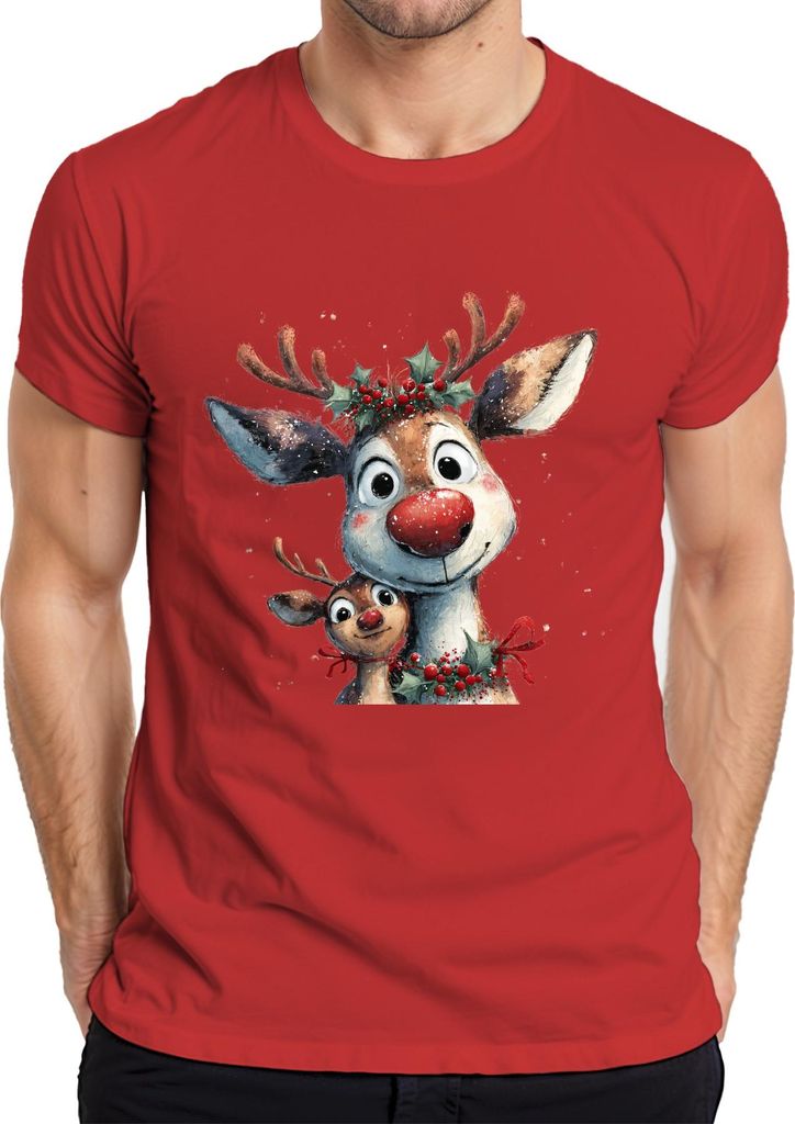 Rudolph Rentier rote Nase Weihnachten niedlich Familie Geschenk Herren T-Shirt, Rot, XL