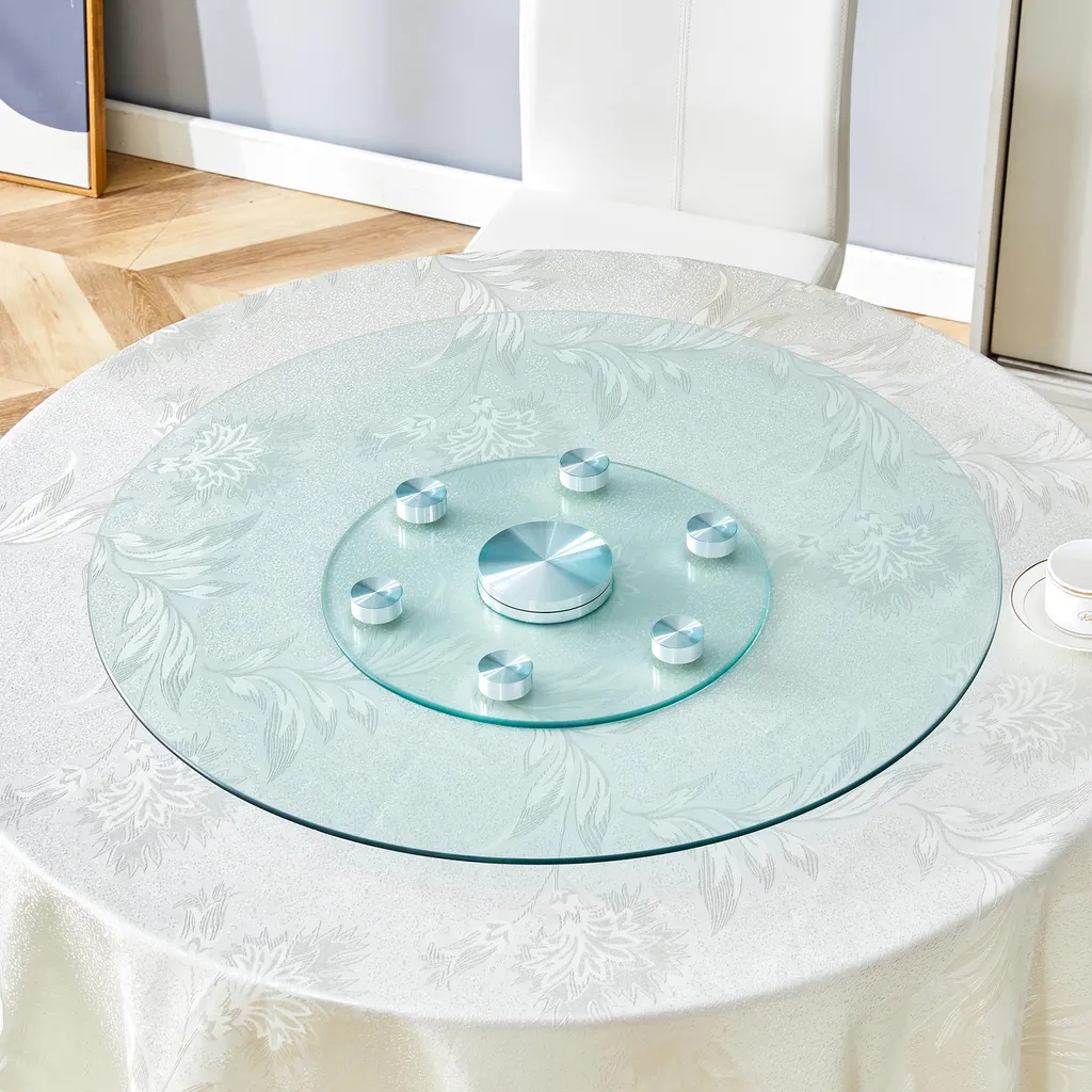 Table de salon pivotante en verre trempé argent avec double plateau