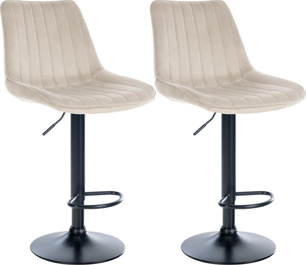 CLP 2er Set Barhocker Toni Samt drehbar und stufenlos höhenverstellbar Farbe creme Material Gestell Metall matt schwarz