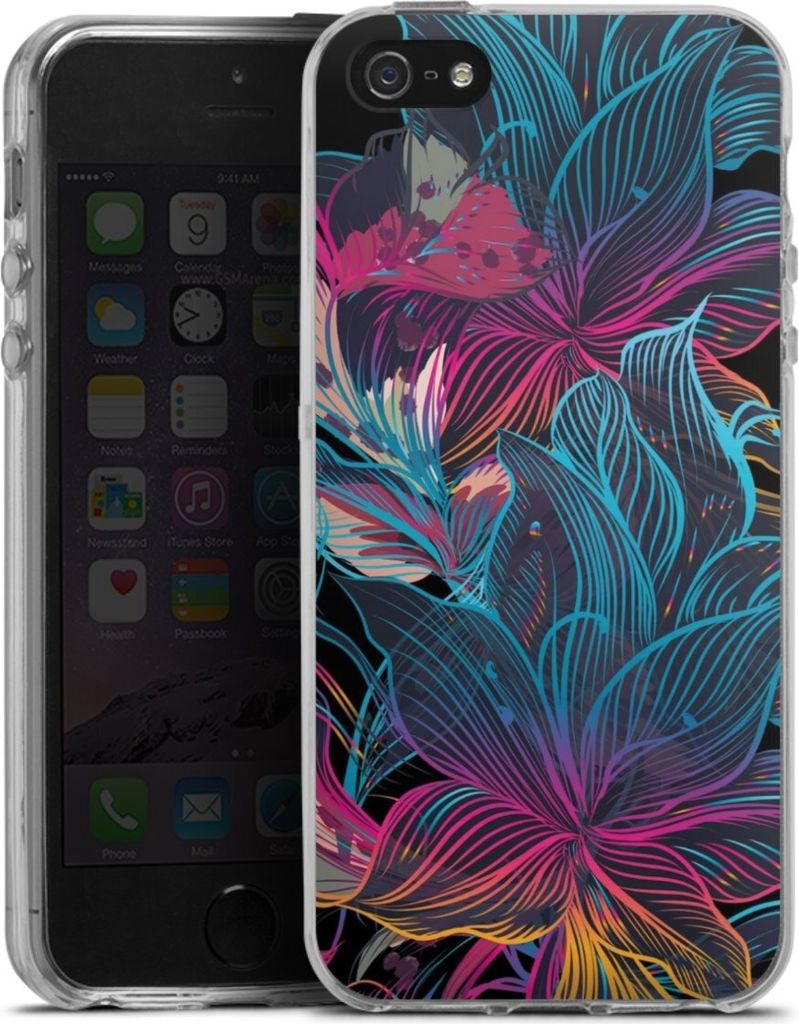 DeinDesign Handyhülle für Apple iPhone 5s Silikon Hülle Case Smartphone Schutzhülle Blumen Neon bunt