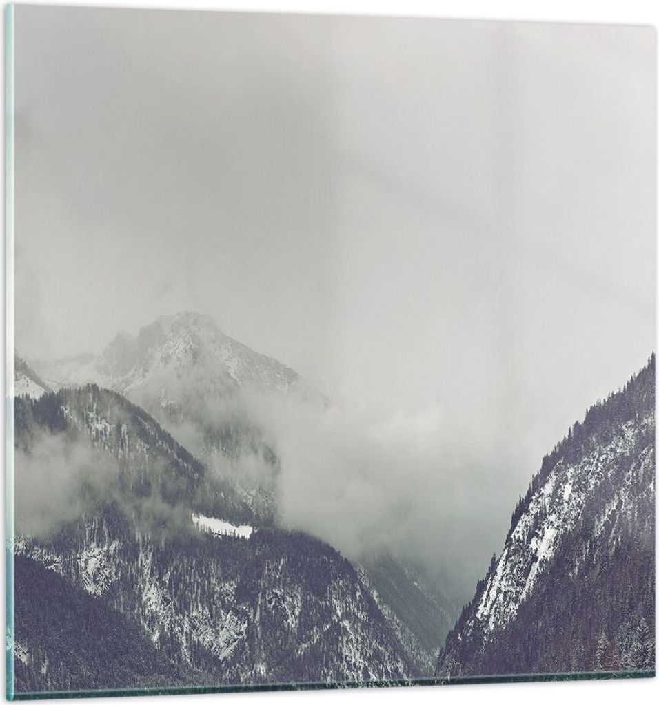 Bilder auf glas - Einteilig - Berge Wald Nebel - 60x60cm - Glasbilder - Wandbilder - Bilder - zum Aufhängen bereit - Wanddekoration aus Glas - Gla...
