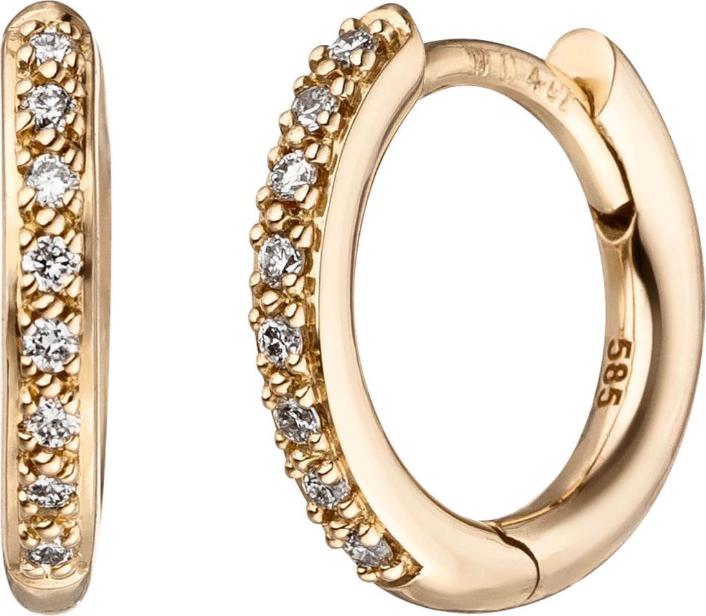 Ohrringe Creolen 12,1x1,7mm 585 Gold Gelbgold 16 Diamanten Brillanten 0,08 Ct