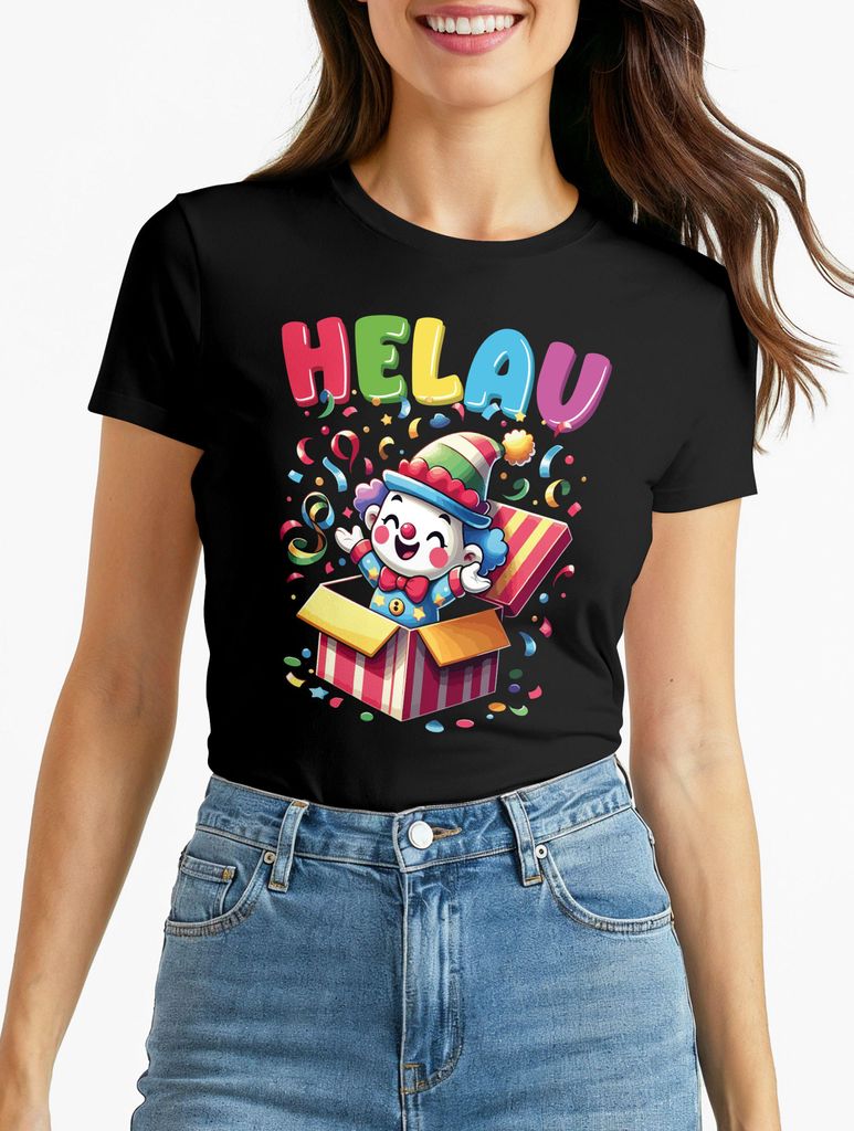 Damen T-Shirt Fasching Karneval Clown Helau Alaaf Verkleidung Last Minute Faschingskostüm Funshirt Moonworks