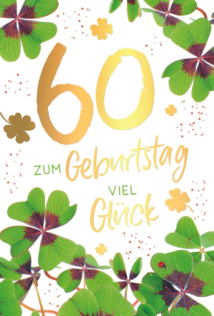 60. Geburtstag Viel Glück Glücksklee Glückwunschkarte mit Umschlag