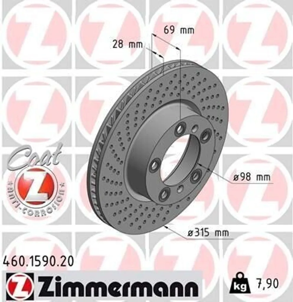 Disque de Frein Ventilé Zimmermann pour Porsche Cayman et Boxster 981