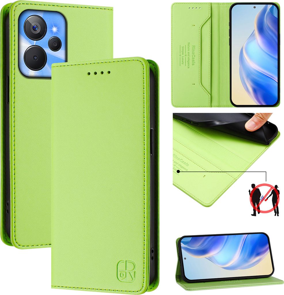 Lederhülle für Realme 10T/Realme 10S Hülle Flip Brieftasche Kartenfächern Ständer Schutzhülle Grün